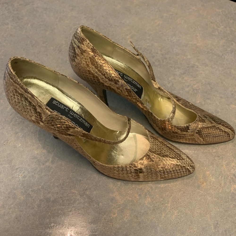STUART WEITZMAN GOLD METALLIC HIGH HEEL SHOES - Picture 4 of 14